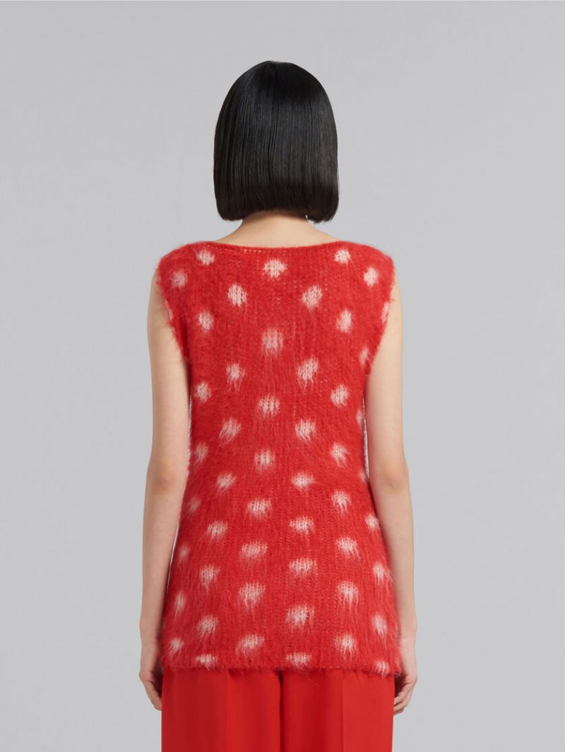 Marni Mohair Mouwloos Jumper With Polka Dots Rood | BEIIZ58294