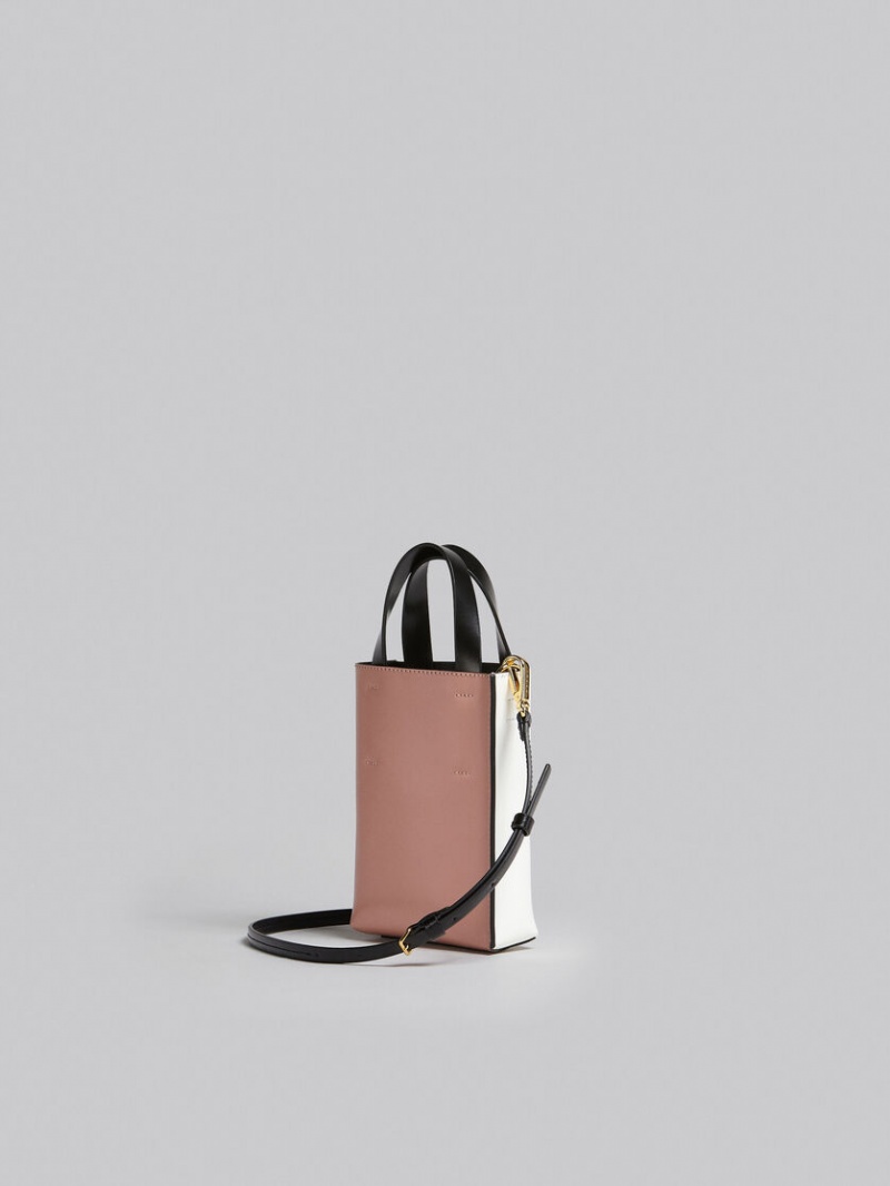 Marni Museo Nano Bag Leren Wit Roze Zwart | DBEVO53614