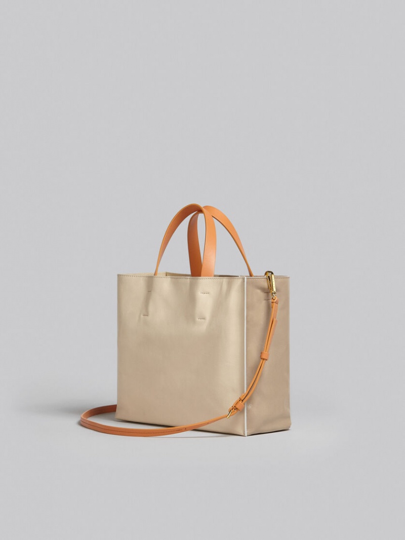 Marni Museo Soft Bag E/W Leren Grijs Groen Beige | BEICD73259