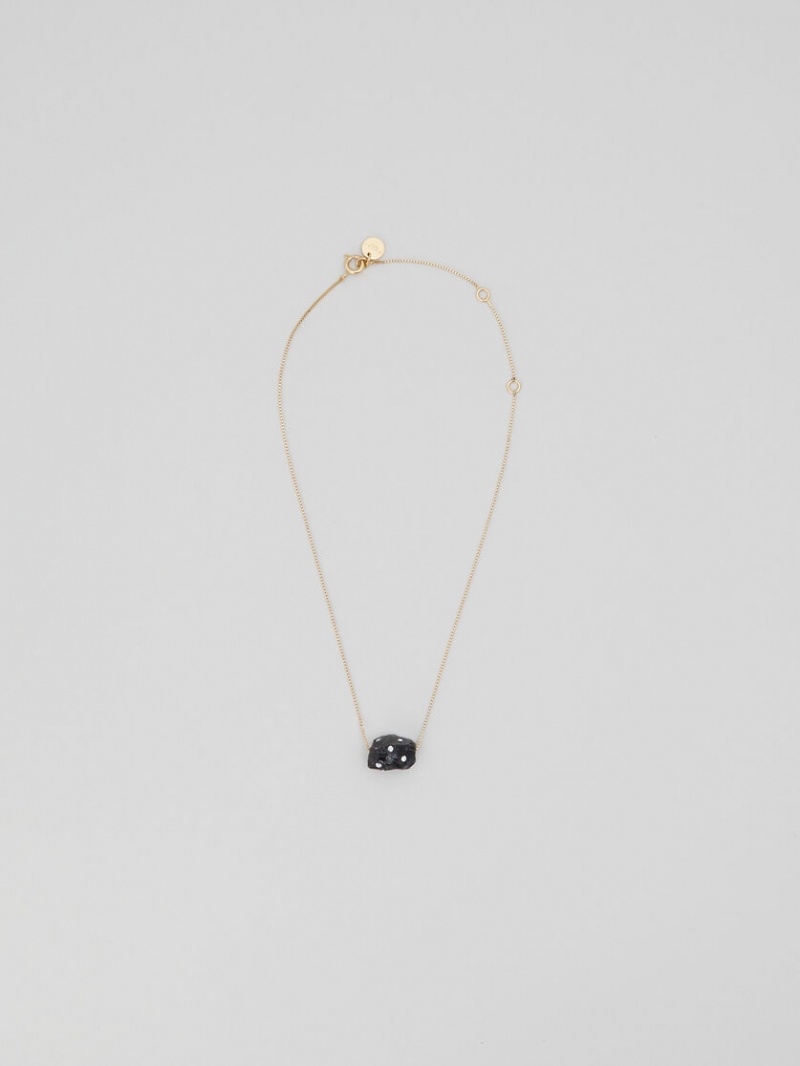 Marni Obsidian Single-stone Necklace With Rhinestone Polka Dots Zwart Obsidian Grijs | BBESO21061