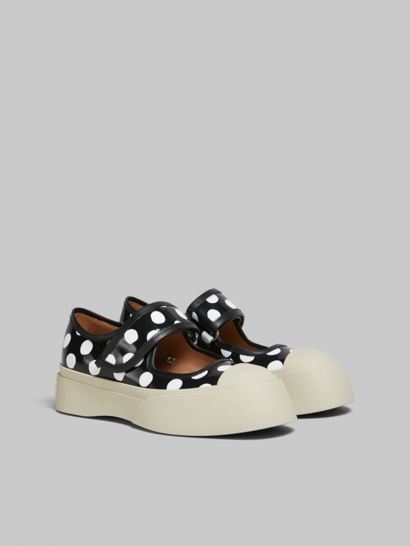 Marni Polka-dot Lak Leren Pablo Mary Jane Zwart Wit | PBEQX21542