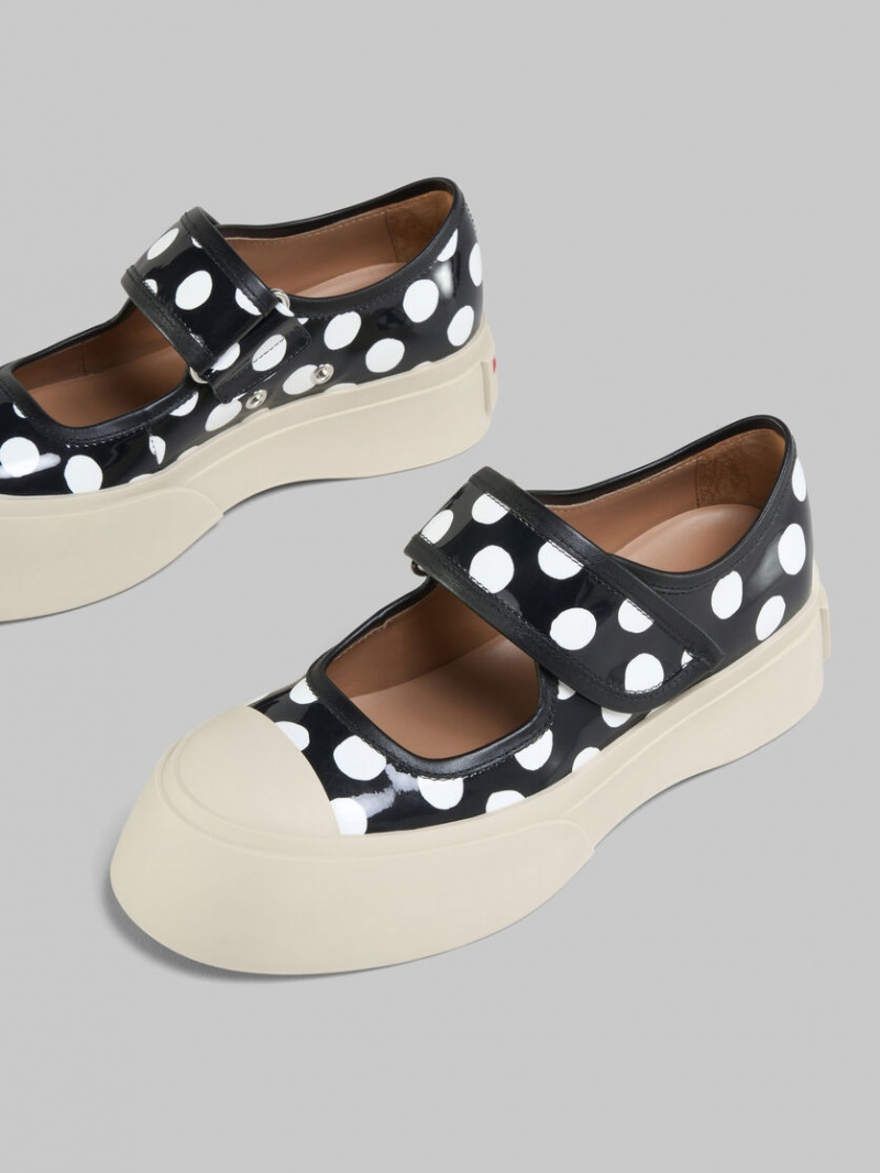 Marni Polka-dot Lak Leren Pablo Mary Jane Zwart Wit | PBEQX21542