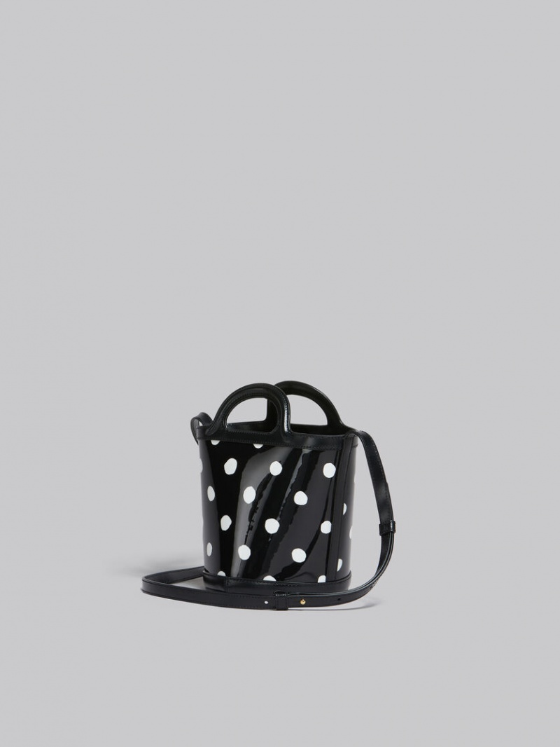 Marni Polka-dot Lak Leren Tropicalia Mini Bucket Bag Zwart Wit | ZBEMJ92227