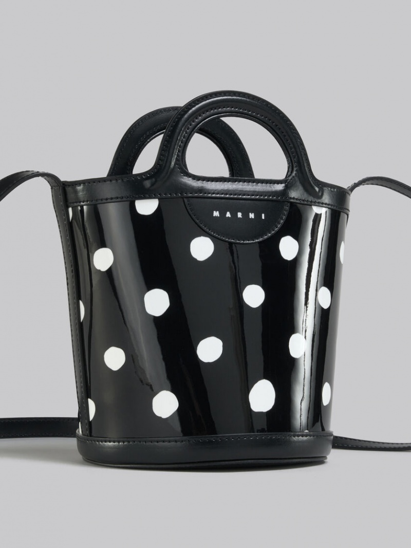 Marni Polka-dot Lak Leren Tropicalia Mini Bucket Bag Zwart Wit | ZBEMJ92227