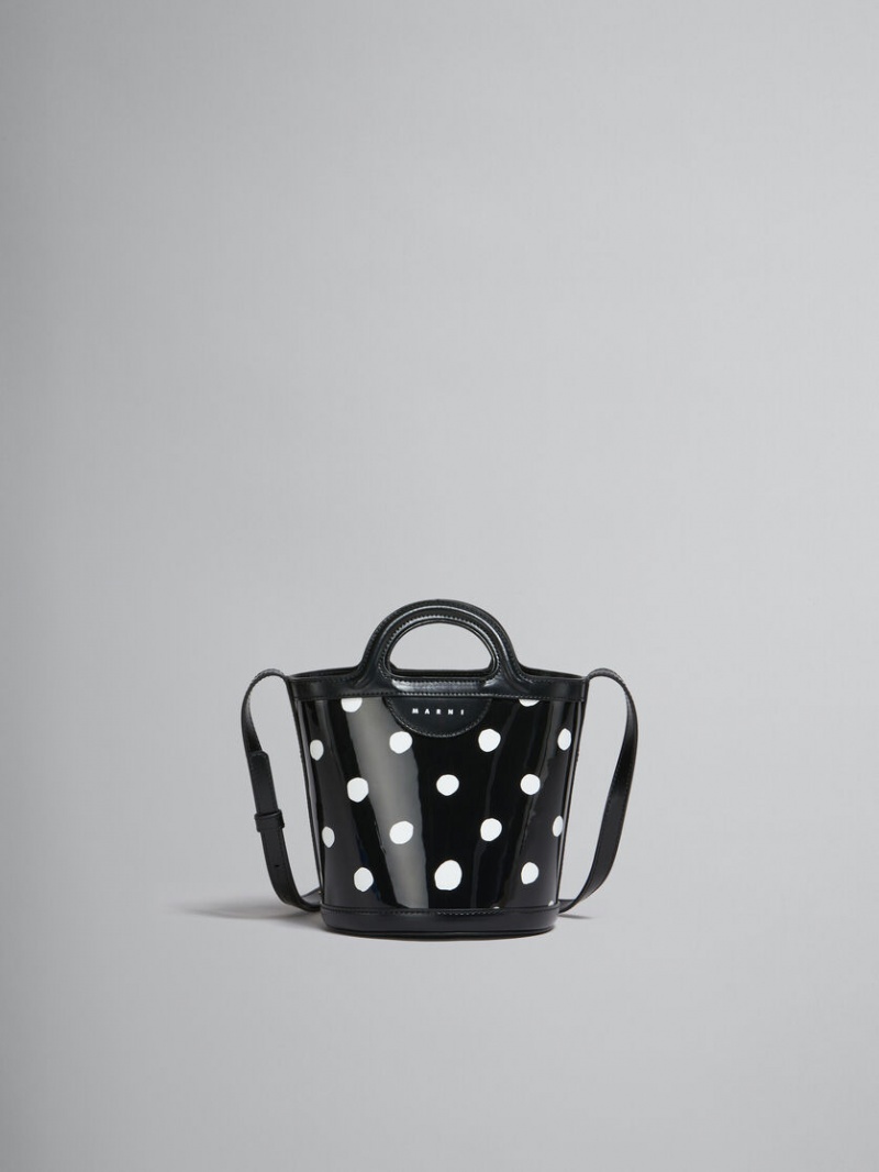 Marni Polka-dot Lak Leren Tropicalia Mini Bucket Bag Zwart Wit | ZBEMJ92227