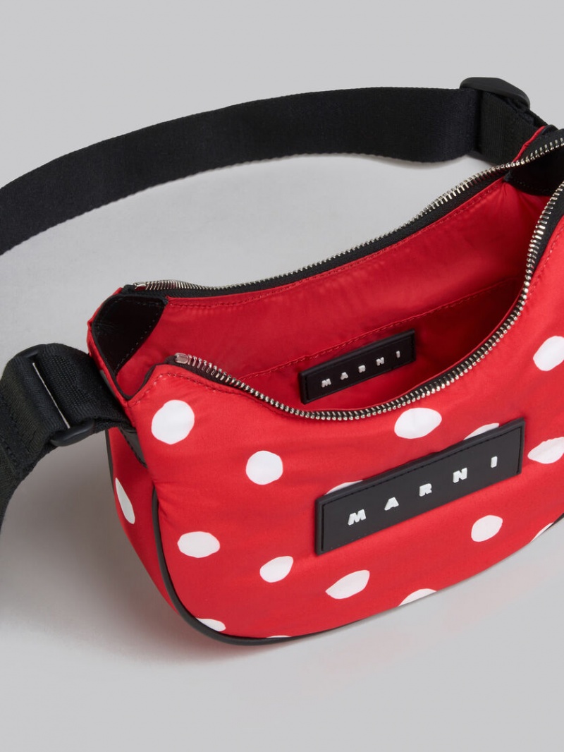 Marni Polka-dot Nylon Puff Hobo Small Bag Rood | ABEWC86102