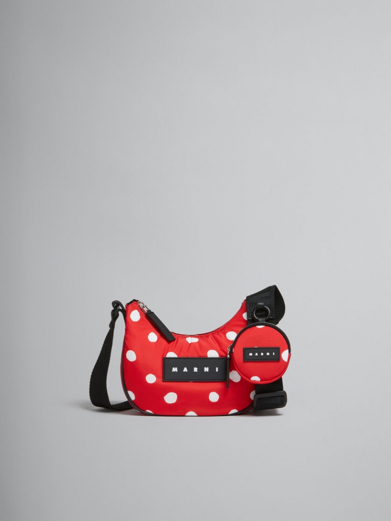 Marni Polka-dot Nylon Puff Hobo Small Bag Rood | ABEWC86102