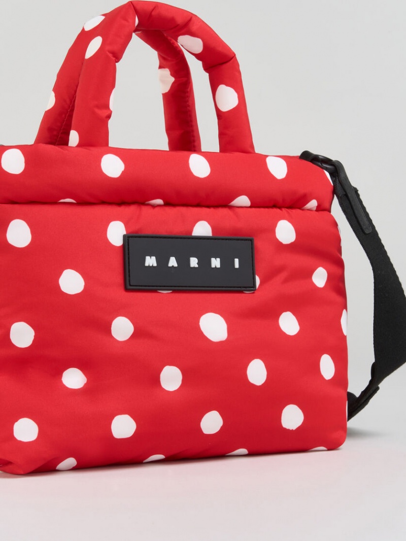 Marni Polka-dot Nylon Puff Mini Tote Bag Rood | GBEUC27748