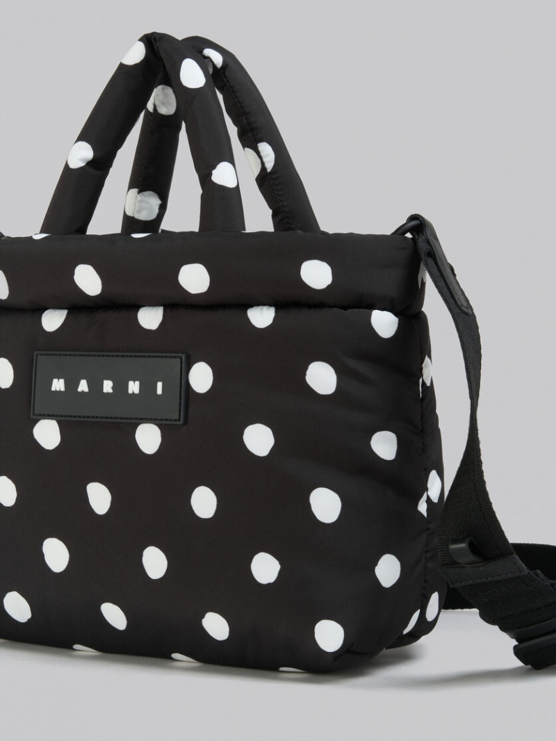 Marni Polka-dot Nylon Puff Mini Tote Bag Zwart | YBEVQ71242