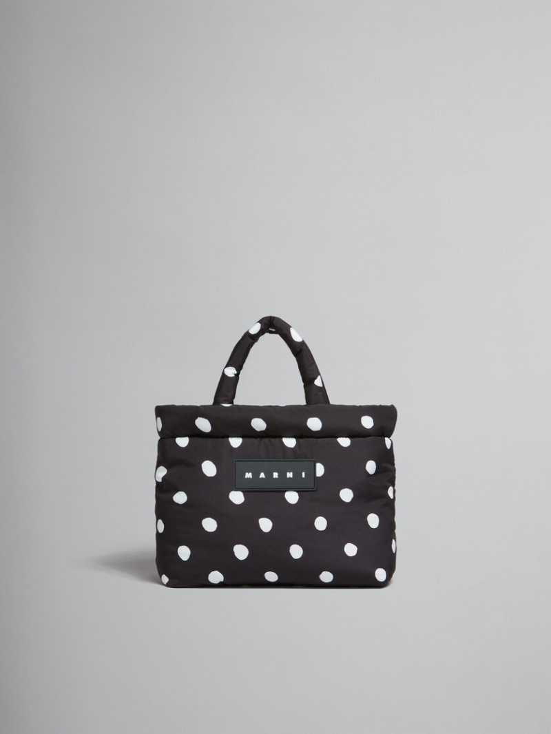 Marni Polka-dot Nylon Puff Mini Tote Bag Zwart | YBEVQ71242