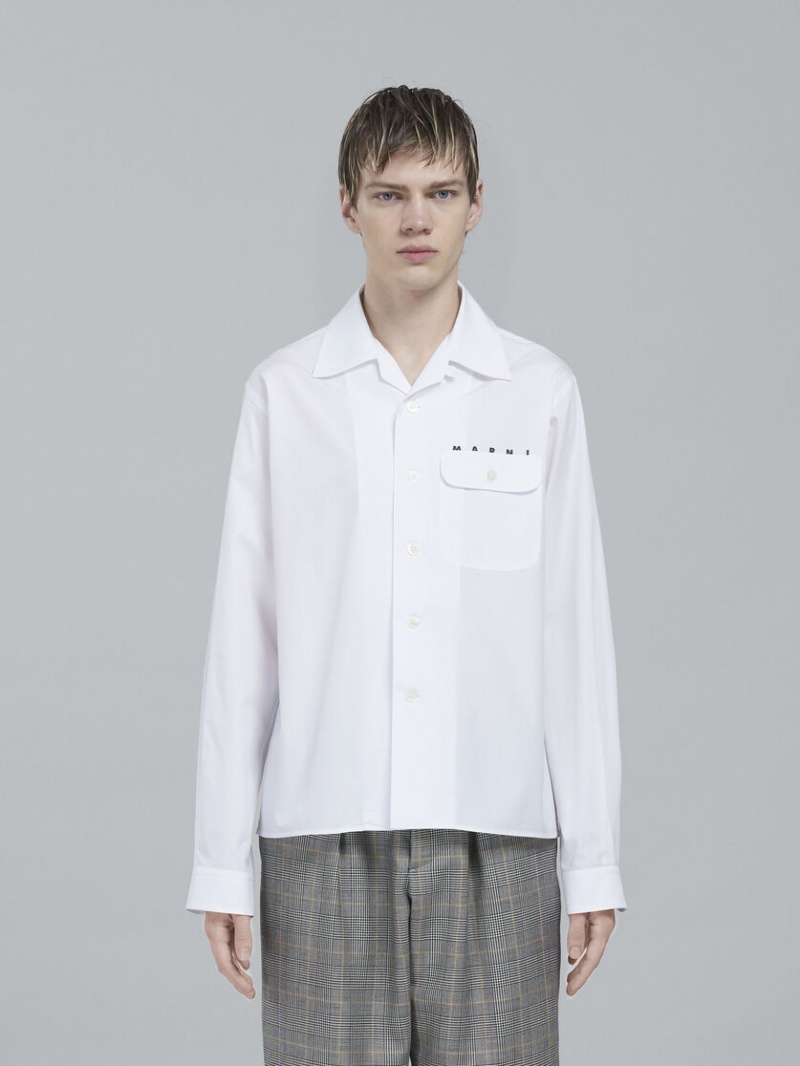 Marni Poplin Long-sleeved Logo Bowling Shirt Wit | BECVG64650