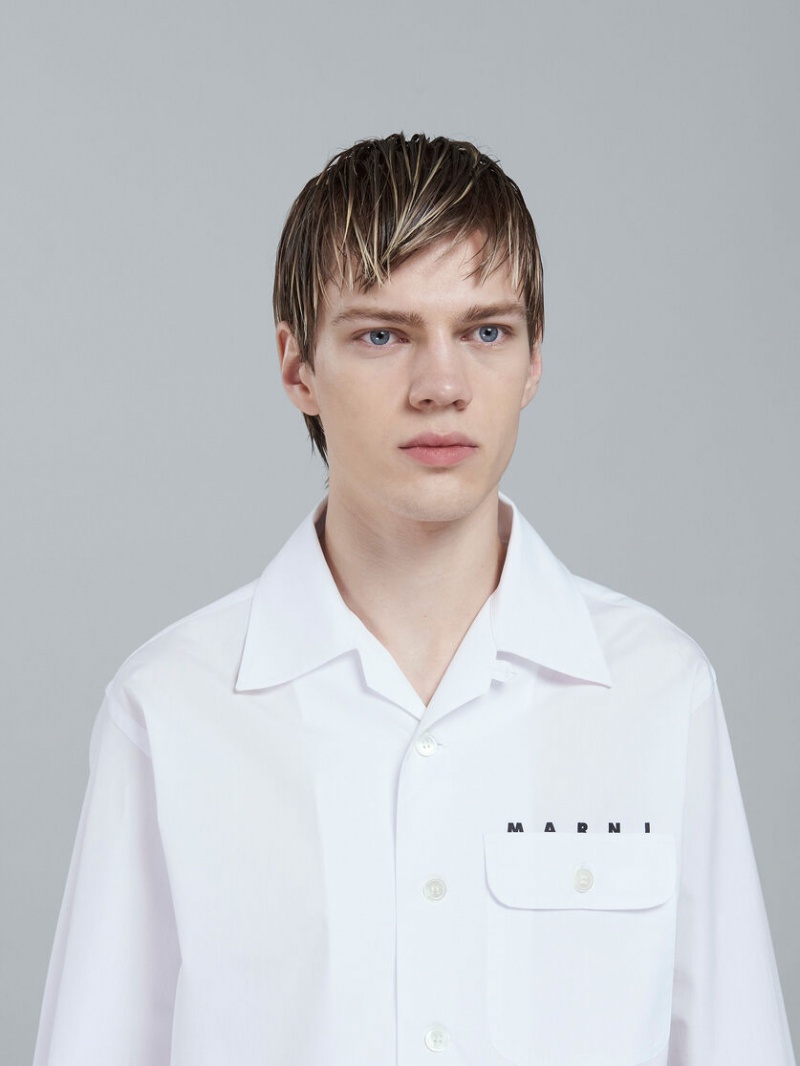 Marni Poplin Long-sleeved Logo Bowling Shirt Wit | BECVG64650