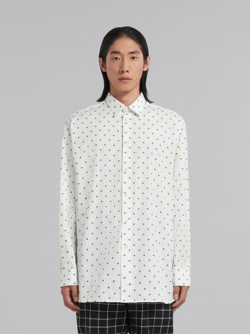 Marni Poplin Long-sleeved Shirt With Polka Dots Wit | ZBEMJ47496