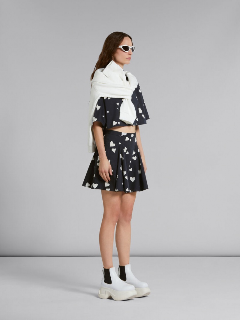 Marni Poplin Shirt With Bunch Of Hearts Print Zwart | BEXBR39122