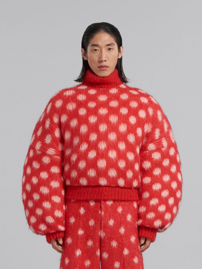 Marni Puffy Mohair Jumper With Polka Dots Rood | FBEHY34036