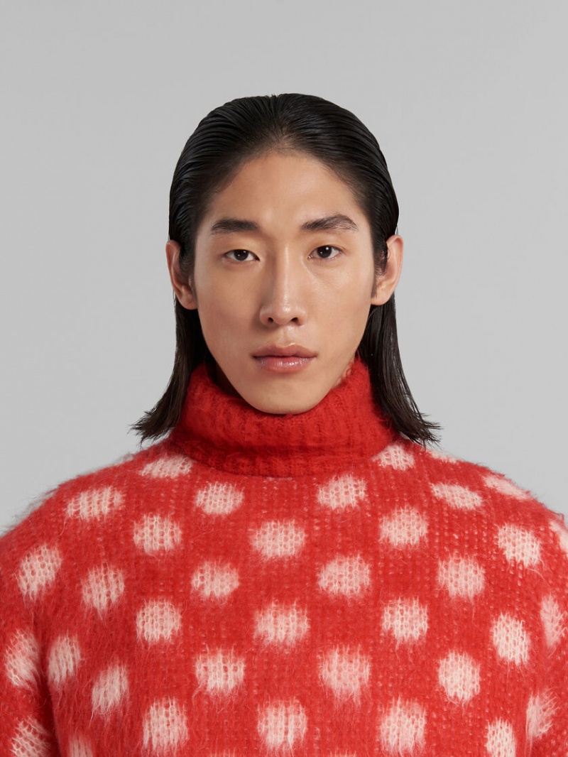 Marni Puffy Mohair Jumper With Polka Dots Rood | FBEHY34036