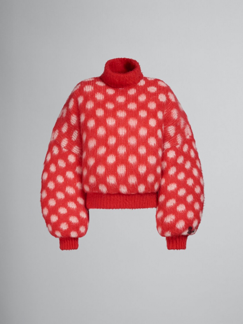 Marni Puffy Mohair Jumper With Polka Dots Rood | FBEHY34036