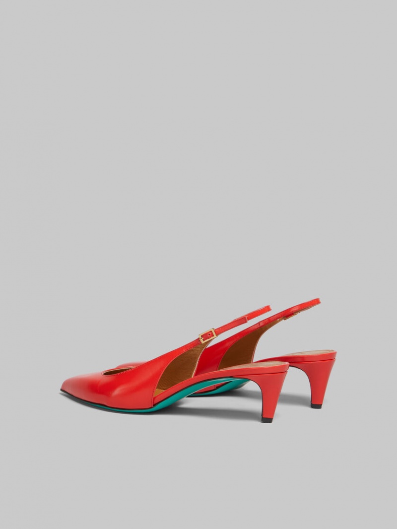 Marni Red Palmellato Leren Rhythm Slingback Rood | YBEVQ87423