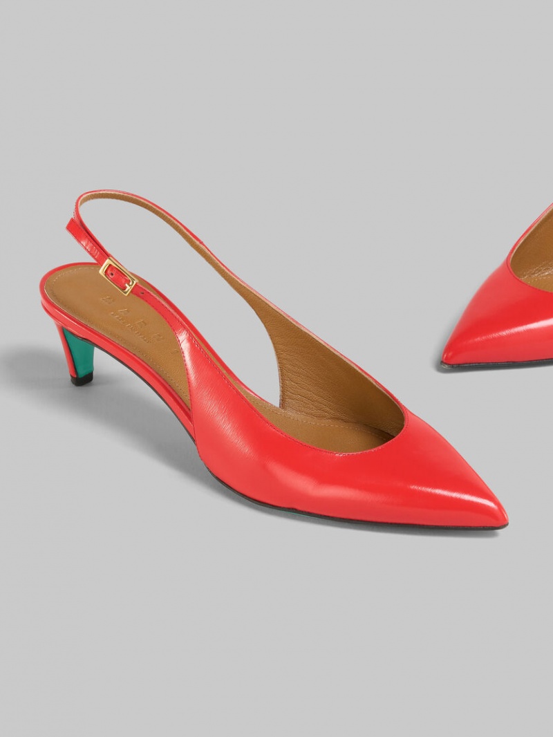 Marni Red Palmellato Leren Rhythm Slingback Rood | YBEVQ87423