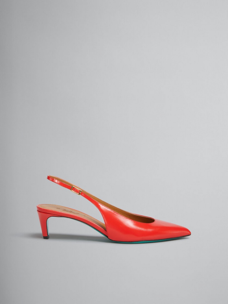 Marni Red Palmellato Leren Rhythm Slingback Rood | YBEVQ87423