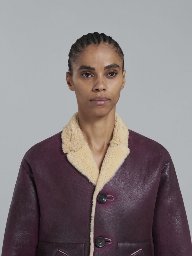 Marni Reversible Burgundy Shearling Jacket Bordeaux | MBEHR91406