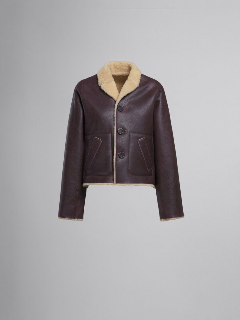 Marni Reversible Burgundy Shearling Jacket Bordeaux | MBEHR91406