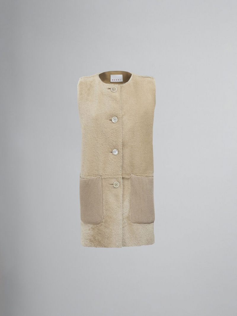 Marni Reversible Light Merino Velour Vest Beige | SBENY40005