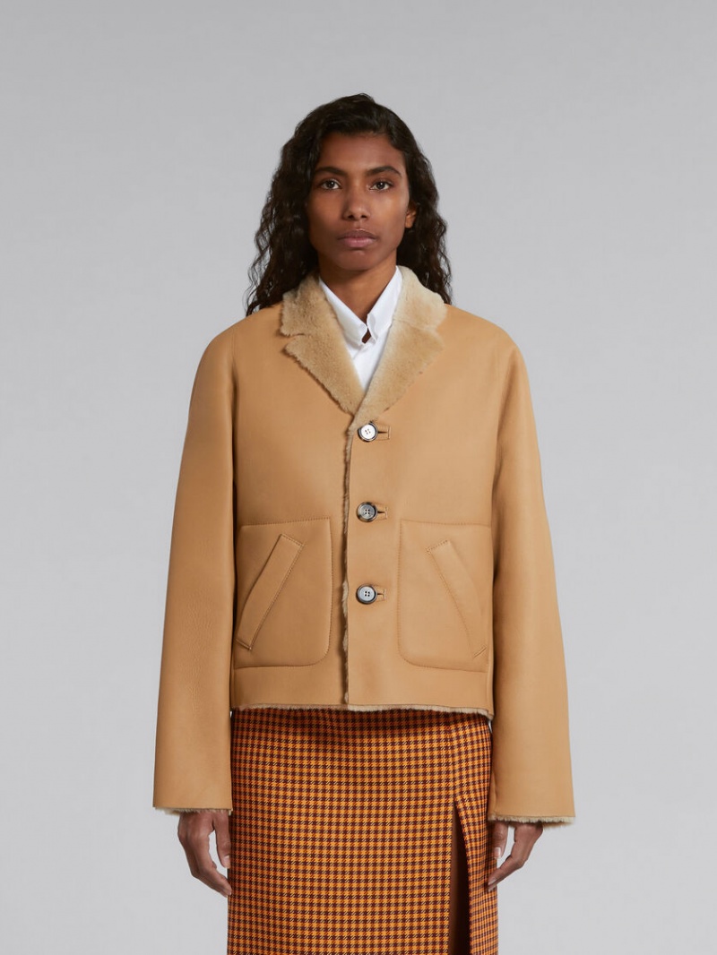 Marni Reversible Shearling Jacket Beige | BEXBR36232