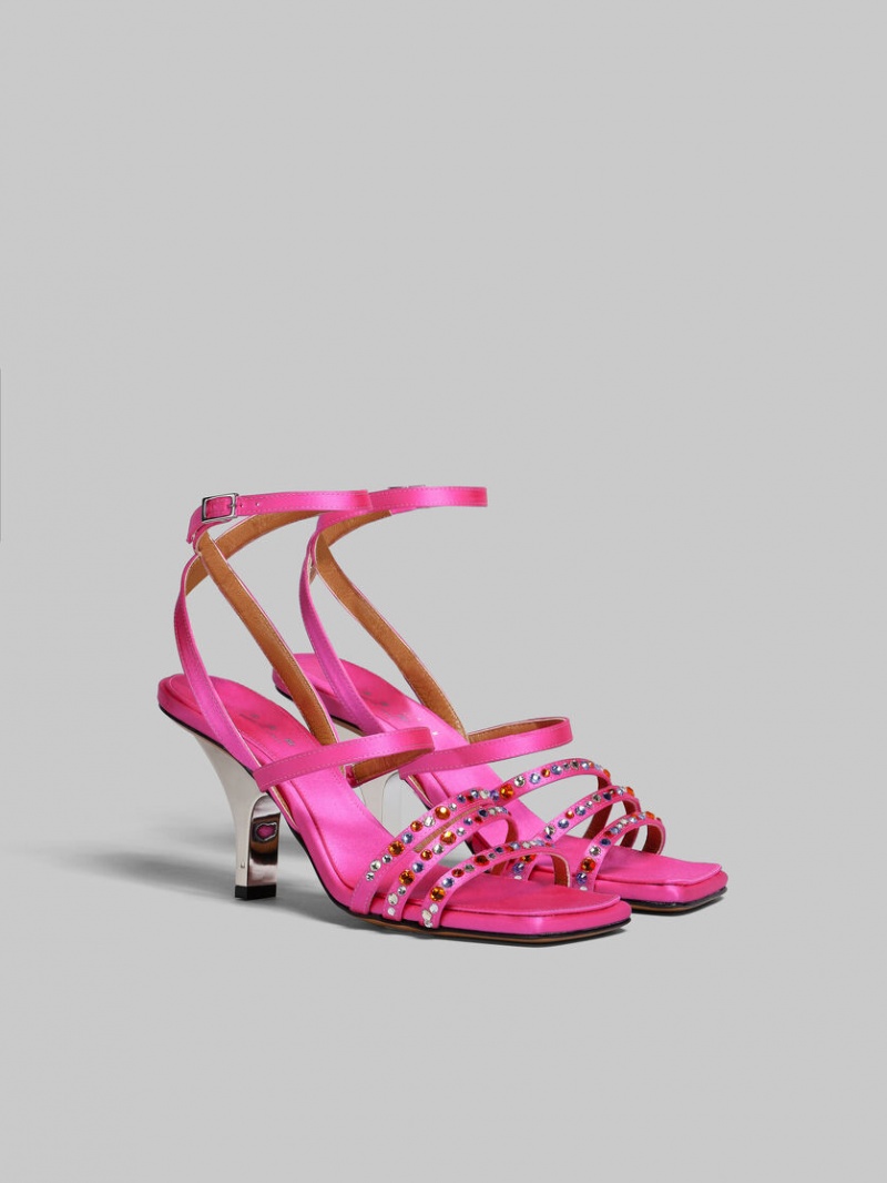 Marni Satin Bandjes Sandal Fuchsie | FBEHY82383