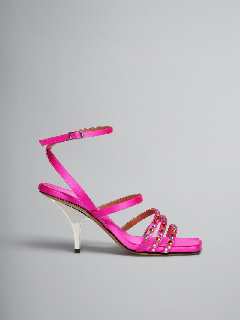 Marni Satin Bandjes Sandal Fuchsie | FBEHY82383