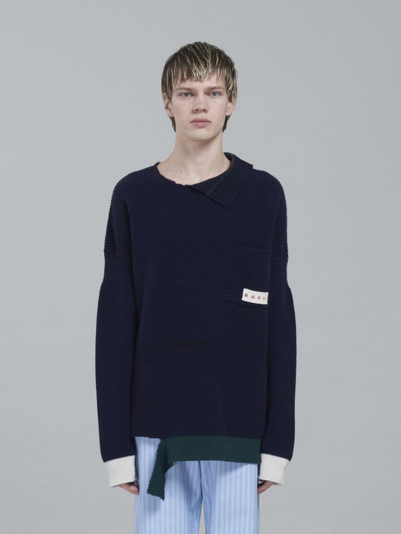 Marni Shetland Wol And Katoenen Crewneck Trui Zwart | BEJZR32698