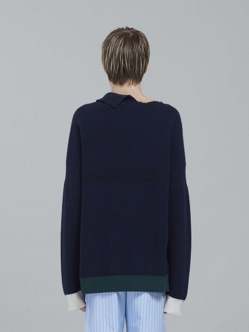 Marni Shetland Wol And Katoenen Crewneck Trui Zwart | BEJZR32698