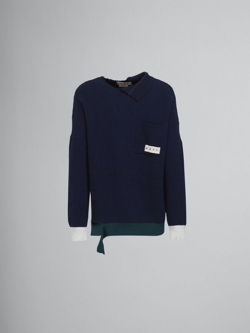 Marni Shetland Wol And Katoenen Crewneck Trui Zwart | BEJZR32698