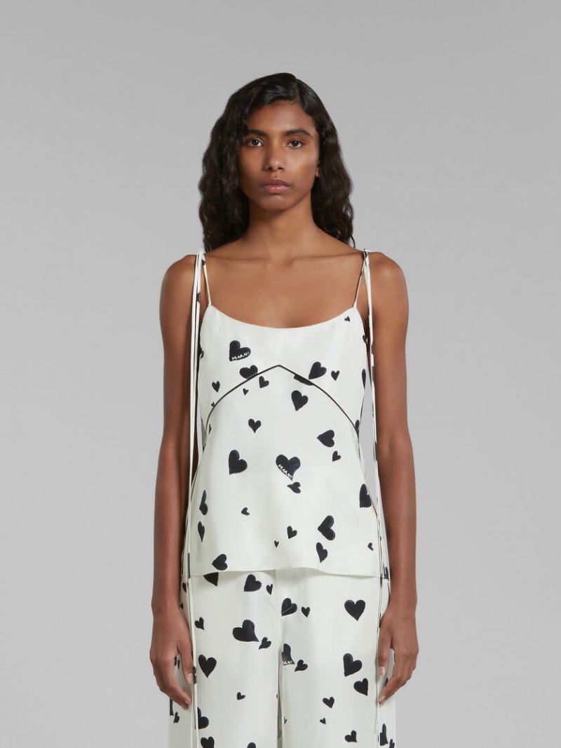 Marni Silk Camisole With Bunch Of Hearts Print Wit | BEEAH92415