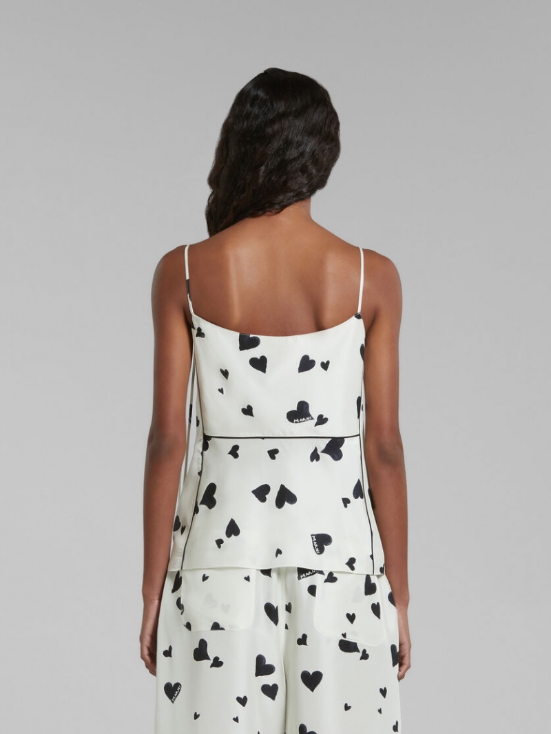 Marni Silk Camisole With Bunch Of Hearts Print Wit | BEEAH92415