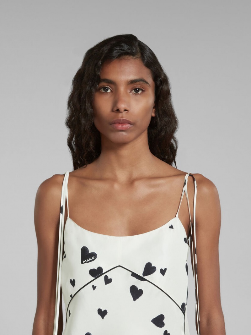 Marni Silk Camisole With Bunch Of Hearts Print Wit | BEEAH92415