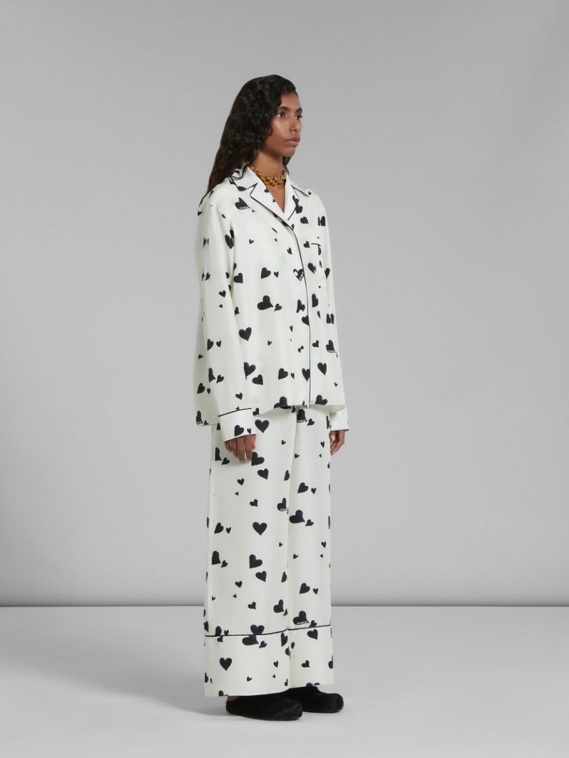 Marni Silk Pyjama Shirt With Bunch Of Hearts Print Wit | BENEJ58477