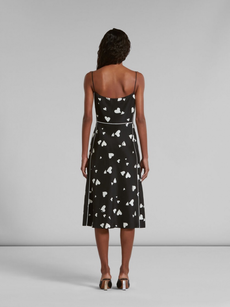 Marni Silk Slip With Bunch Of Hearts Print Zwart | UBEND84932