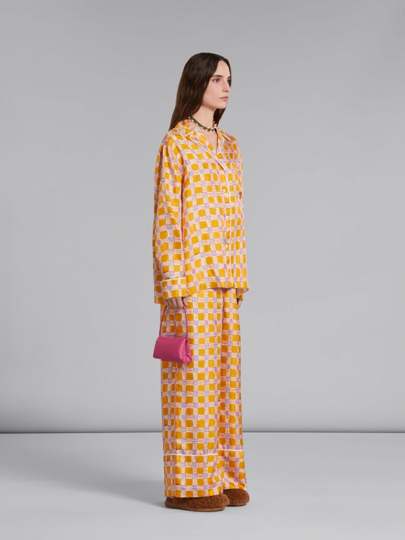 Marni Silk Twill Pyjama Pants With Check Fields Print Geel | DBEKV19292