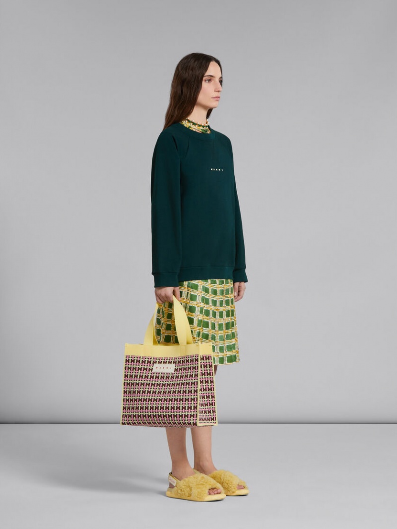 Marni Silk Twill Top With Check Fields Print Groen | BBESO98673