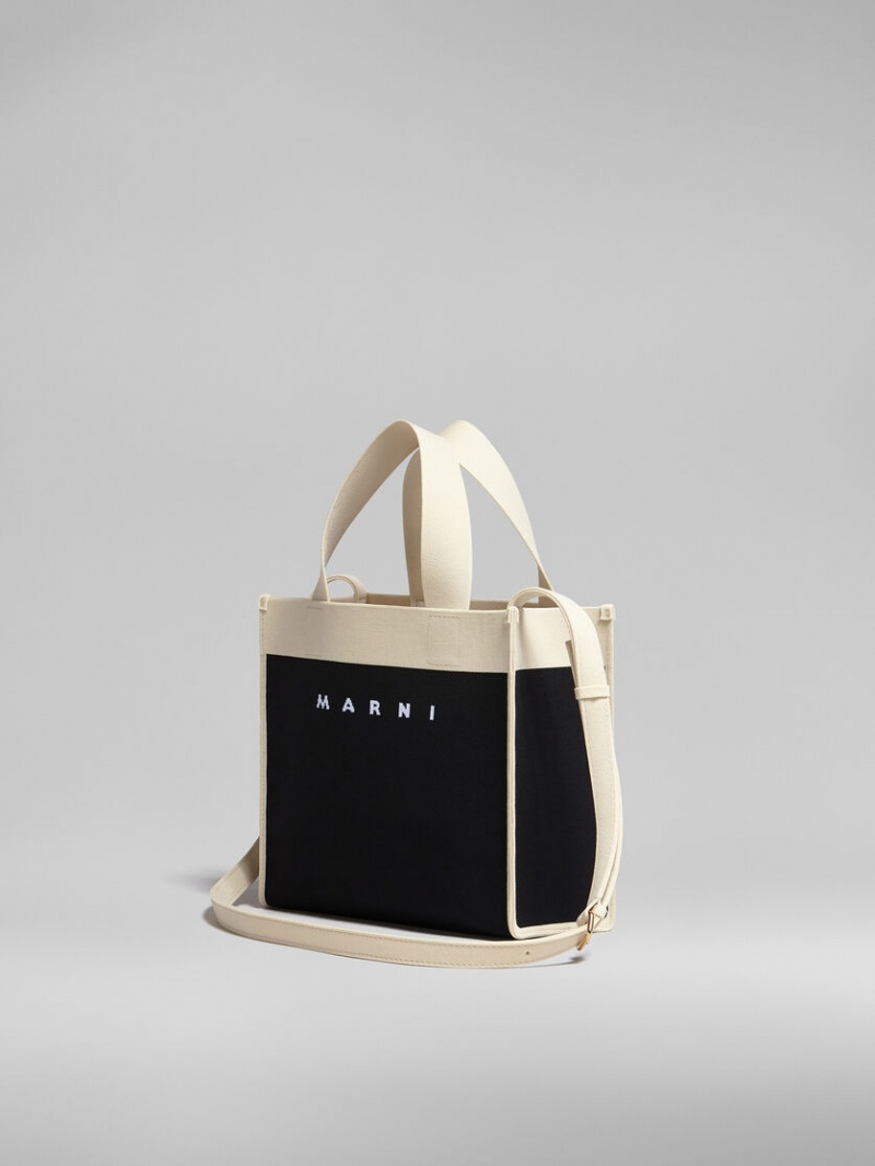 Marni Small Shopping Bag Jacquard Zwart Wit | BEQCS51016