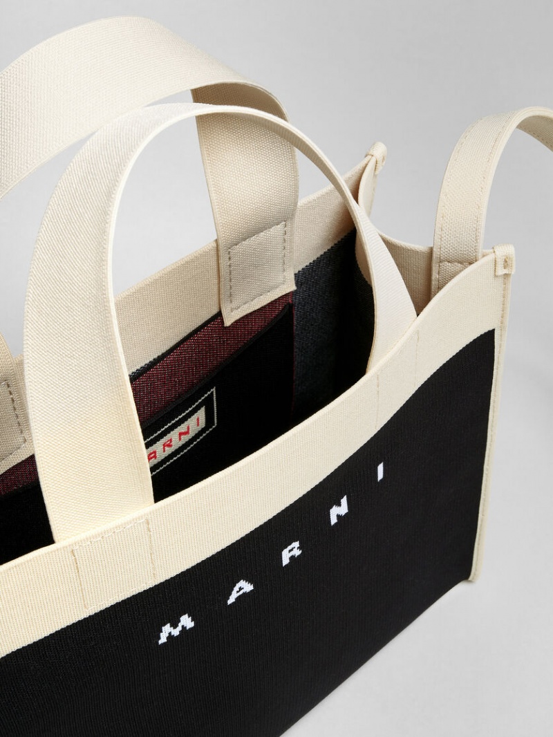 Marni Small Shopping Bag Jacquard Zwart Wit | BEQCS51016