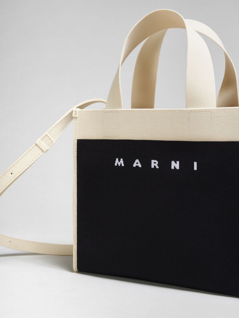 Marni Small Shopping Bag Jacquard Zwart Wit | BEQCS51016