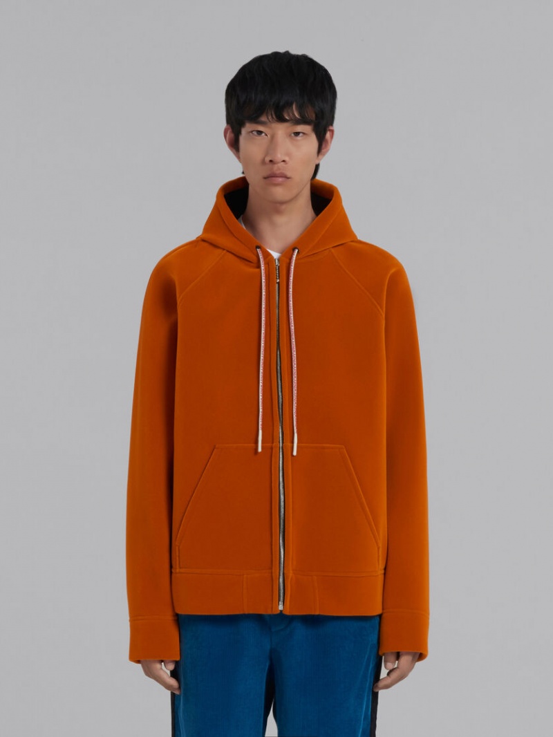 Marni Sponge Jersey Hoodie With Logo Drawstring Oranje | UBEND25354