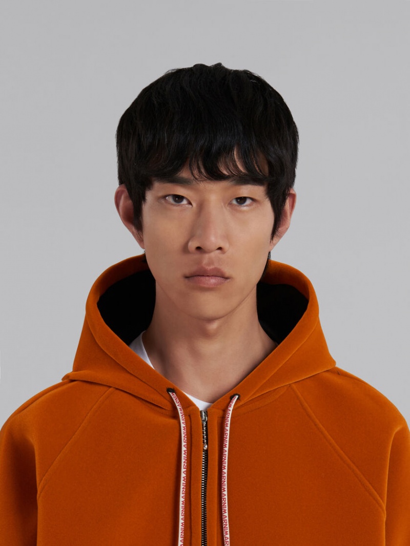 Marni Sponge Jersey Hoodie With Logo Drawstring Oranje | UBEND25354