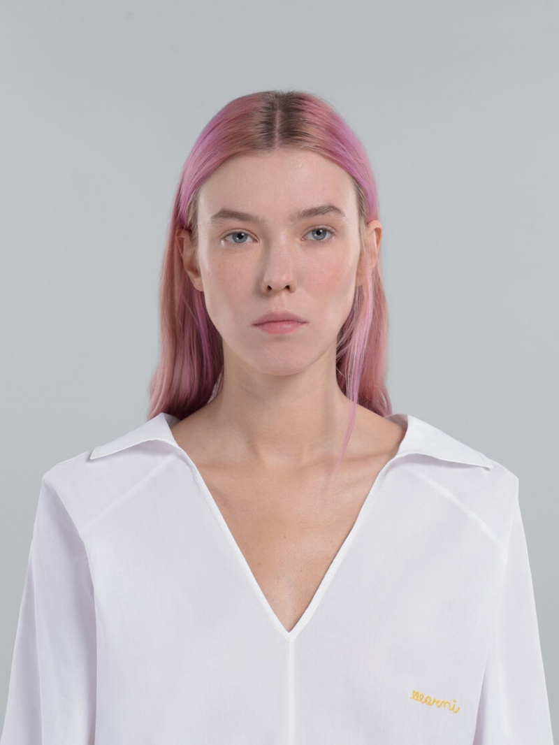 Marni Square-neck Top In Bio Poplin Wit | PBEQX88070