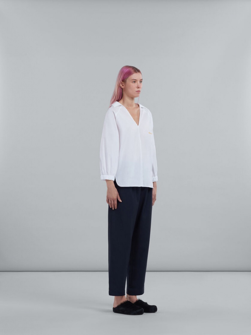 Marni Square-neck Top In Bio Poplin Wit | PBEQX88070