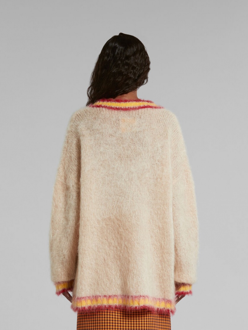 Marni Tan Mohair Jumper With Gestreept Trims Bruin | BEDFL28211