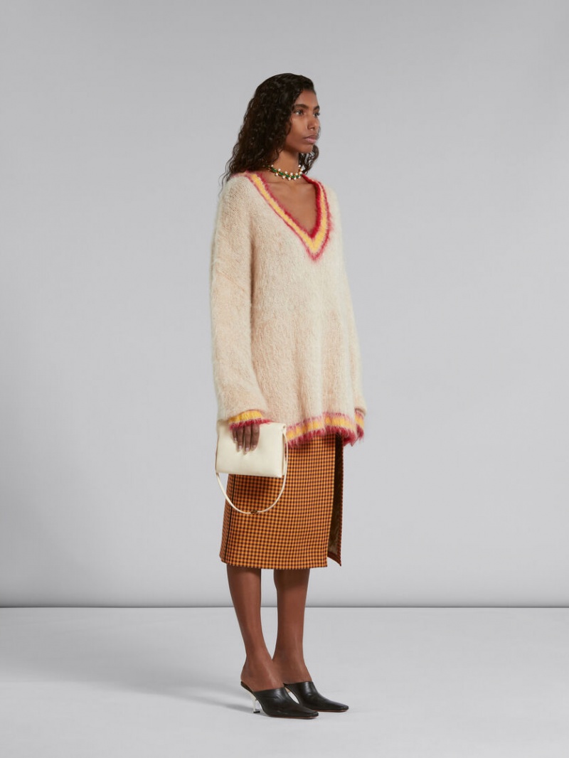 Marni Tan Mohair Jumper With Gestreept Trims Bruin | BEDFL28211