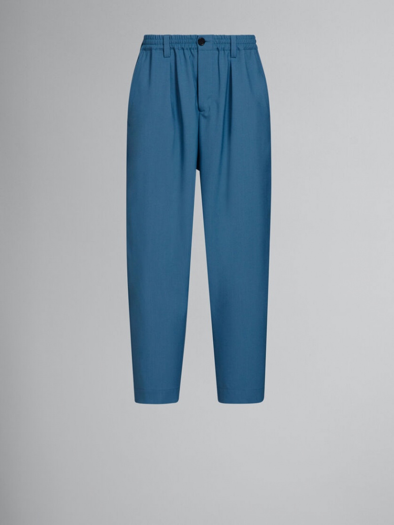 Marni Tropical Wol Drawstring Trousers With Pleats Blauw | LBESX31702